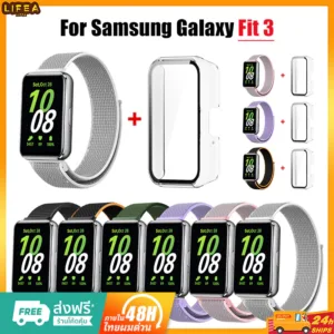 【สาย+เคส】สายนาฬิกาข้อมือไนล่อนถัก แบบนิ่ม สําหรับ Samsung Galaxy Fit 3 สาย Samsung Fit3