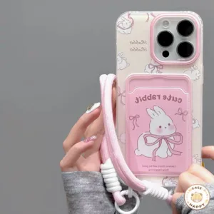 แฟชั่นกระต่ายที่น่ารักการ์ตูนโบกบอน กระเป๋าสล็อตการ์ เคสIPhone 16 15 11 13 14 12 Pro Max XS X XR Max 15 7 8 Plus SE 2020