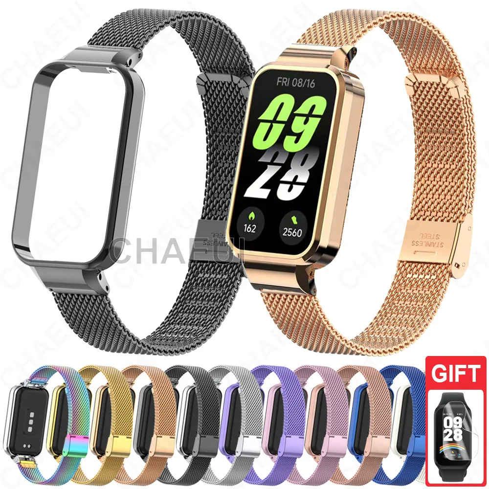 สายรัดโลหะเปลี่ยนสร้อยข้อมือสแตนเลสเหล็กสําหรับ Redmi Smart Band 2 3 / Xiaomi Smart Band 8 9 Active