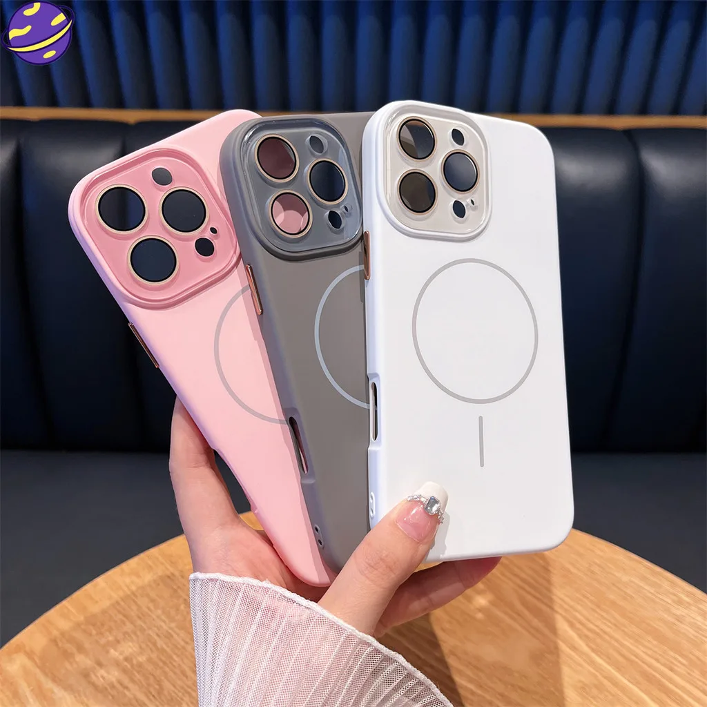 เคสโทรศัพท์แม่เหล็กซิลิโคนเหลวบางเฉียบคุณภาพสูงสําหรับ ไอโฟน 16 15 14 บวก 13 12 11 มือโปร สูงสุด ต่อต้านลายนิ้วมือฝาหลังเลนส์คริสตัลปลอกป้