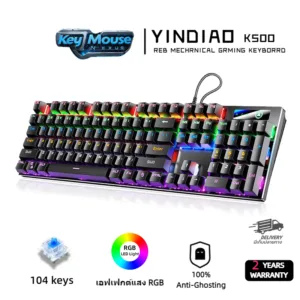 YINDIAO K500 คีย์บอร์ดเกมมิ่ง mechanical keyboard gaming คีย์บอร์ด104key blue switch แป้นพิมพ์เกมมิ่ง