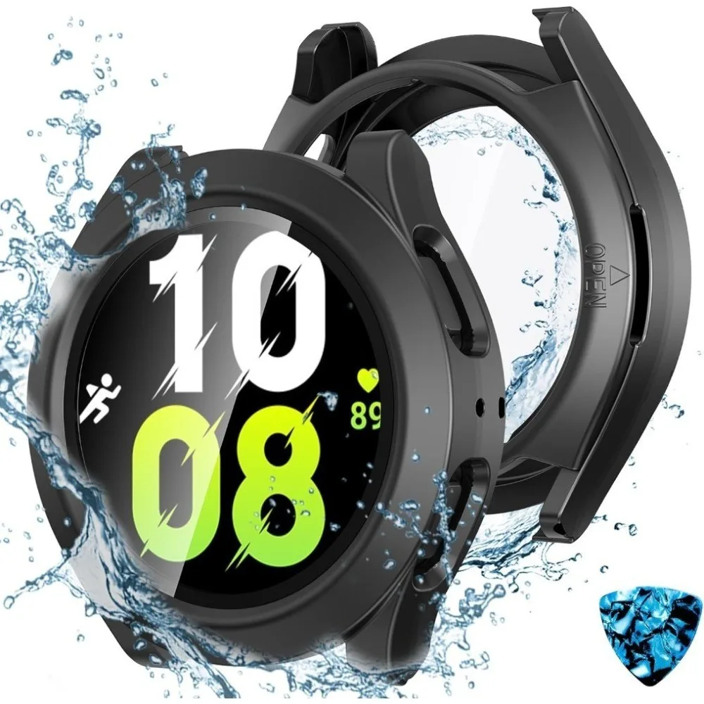 เคสกันน้ําสําหรับ Samsung Galaxy Watch 6/FE/5/4 40 มม.กันชนป้องกันพร้อมกระจกนิรภัยป้องกันหน้าจอไม่มีหมอก Hard PC สําหรับ Galaxy Watch FE/5/4 40 มม.กรณี Frosted Cl