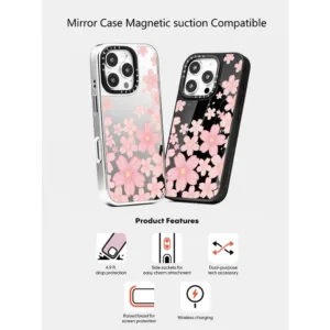 Casetify X ดอกไม้ห้ากลีบแม่เหล็กดูด Black & Sliver กระจก IPhone กรณี IPhone 16 15 14 13 12 Pro Max Plus Hard กลับกรณีฝาครอบกล่องแกะสลักโลโก้