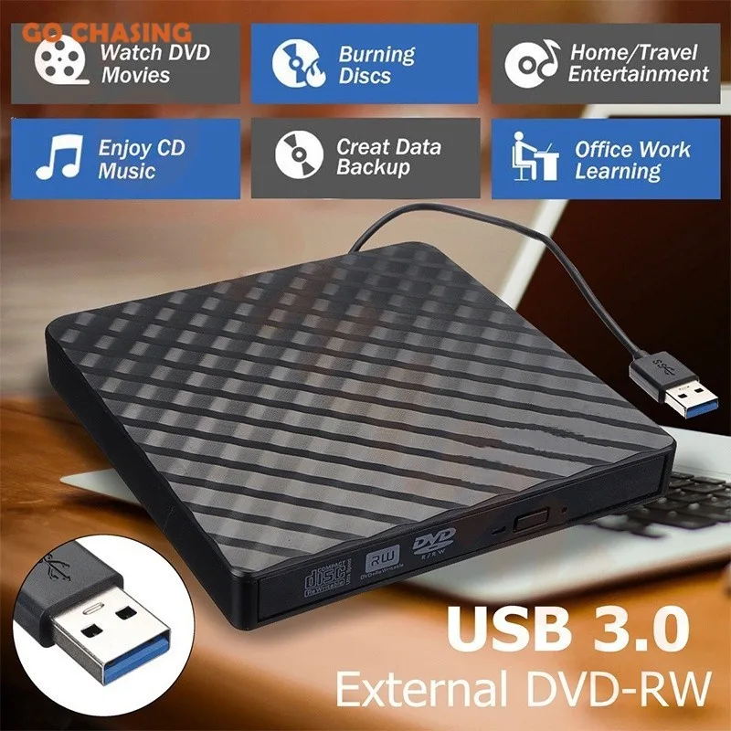 เครื่องเล่น DVD เครื่องอ่านแผ่นซีดี DVD Writer External ไม่ต้องลงไดรเวอร์ก็ใช้งานได้เลย CD/DVD-RW ส่งข้อมูลเต็มสปีดด้วย