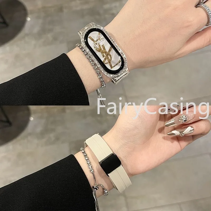 เคสใส + ซิลิโคนนุ่มสายนาฬิกาแม่เหล็กสําหรับ เสี่ยวหมี่ ไมล์ วง9 8สายรัดข้อมือวงสําหรับ เสี่ยวหมี่ ไมล์8สร้อยข้อมือเปลี่ยน นาฬิกาสมาร์ท อุปก