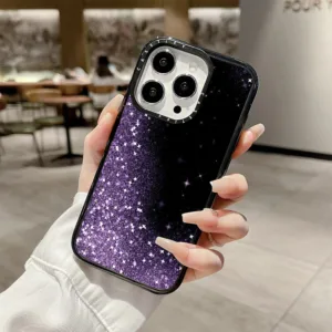 บทคัดย่อสีม่วงastral Glitterไร้สายชาร์จแม่เหล็กสําหรับIPhone 11 14 15 16 Pro Max 12 13 Pro Maxฝาครอบ 14 15 16 PLUSซิลิโคนนุ่มกันชนใสกันกระแทกปลอก