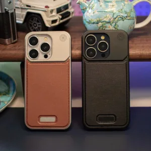 【โลหะ + หนัง อโรมาติก เคสแข็ง / น้ําตาล】เคส iPhone เข้ากันได้กับ iPhone 15 13 14 pro max เคส