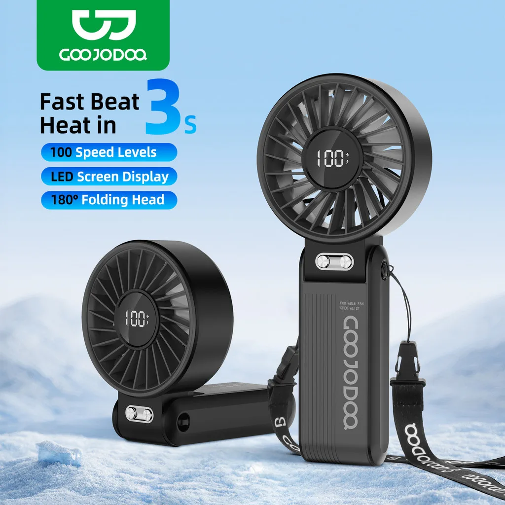 GOOJODOQ Mini Fan Quiet and High-speed Airflow 100-level Stepless Speed Adjustment Folding Neck Fan to Free Hands