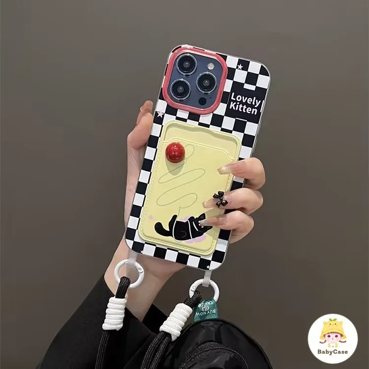 เคสไอโฟน 13 สำหรับ iPhone 16 15 11 13 12 14 Pro Max 16 7 8 15 14 Plus XR X XS Max SE 2020 การ์ตูนน่ารักลูกแมวกระเป๋าสตาง
