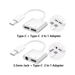 หางหนู Type C to 3.5mm USB C สายแปรงหูฟัง แปลงชาร์จและต่อหูฟัง 3.5 mmได้พร้อมกัน ใช้ได้กับไอแพด Samsungสายแปรงหูฟั