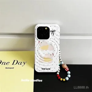 เคสโทรศัพท์มือถือสำหรับ iPhone ลายจุดสุนัขที่มีโซ่16/15Promax/14รุ่นใหม่13/12Pro กันกระแทกรูใหญ่เคสป้องกันแบบหุ้มทั้งตัวเคสแม่เหล็ก qlxy