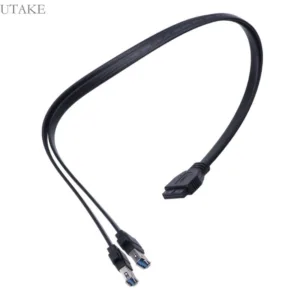 Utake USB Splitter Cable เมนบอร์ด 19Pin to 2 USB 3 0 Extension Cable Shielded Line