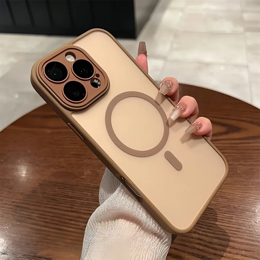 ใหม่สีน้ําตาลไทเทเนียม Matte เคสโทรศัพท์สําหรับ IPhone 16 Pro Max 13 14 15 Pro Max 16 Plus ปลอกแม่เหล็กกันกระแทก