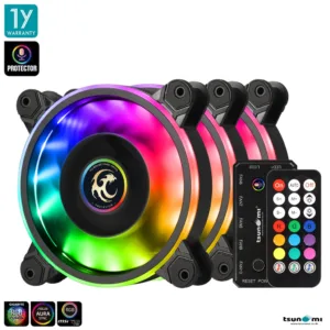 Tsunami Protector 1262 (ARGB Ready) Pack*3 with Hub & Remote 12CM Multi-Functional Sound Sync Cooling Fan