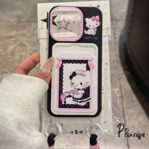 โบว์น่ารัก HelloKitty เข้ากันได้กับเคสไอโฟน 16 13 11 15 XR 14 12 Pro Max 7 8 Plus X XS Max SE เชือกกระเป๋าสตางค์บัตรเคส