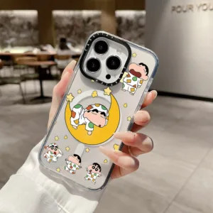 Crayon Shin-chan Stars และ Moon ไร้สายชาร์จแม่เหล็กสําหรับ IPhone 11 14 15 16 Pro Max 12 13 Pro Max ฝาครอบ 14 15 16 PLUS ซิลิโคนนุ่มกันชนใสกันกระแทกปลอก