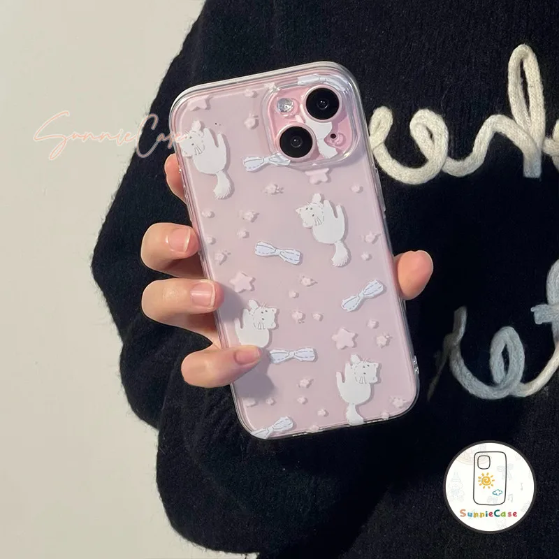 เคสไอโฟน น่ารัก แมวขาว สำหรับ IPhone 13 11 12 15 14 16 Pro Max XS XR X 7Plus 8Plus Max 7 8 16 Plus SE เปลือกนิ่มใส เคส