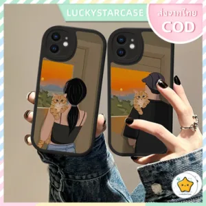 ใหม่ คู่รักแมวสีส้ม เคสโทรศัพท์สําหรับ iPhone 11 13 14 12 Pro Max X XR XSMAX Romantic Sunset Scenery 7 8 14plus SE2020
