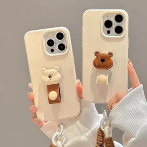 แหวนหมีน้อยเหมาะสําหรับ Apple 16promax เคสโทรศัพท์ IPhone 15 รูปแบบหนัง 12.00 น. นุ่ม 13pro เชือกแขวน 14pro Anti Drop 11