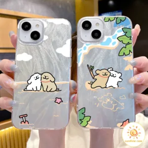 เคสโทรศัพท์เรืองแสงสีเงินรูปลูกสุนัขน่ารักเรียบง่าย ไอโฟน11 For iPhone12 13 14 15Pro MAX X XS XR XS 7 8Plus SE2020