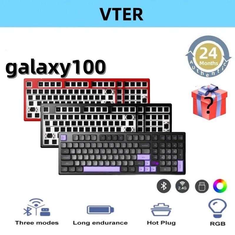 Vter galaxy100 คีย์บอร์ดไร้สายสามโหมดโครงสร้างเกตเวย์ปลั๊กร้อนแบบเต็มคีย์ RGB