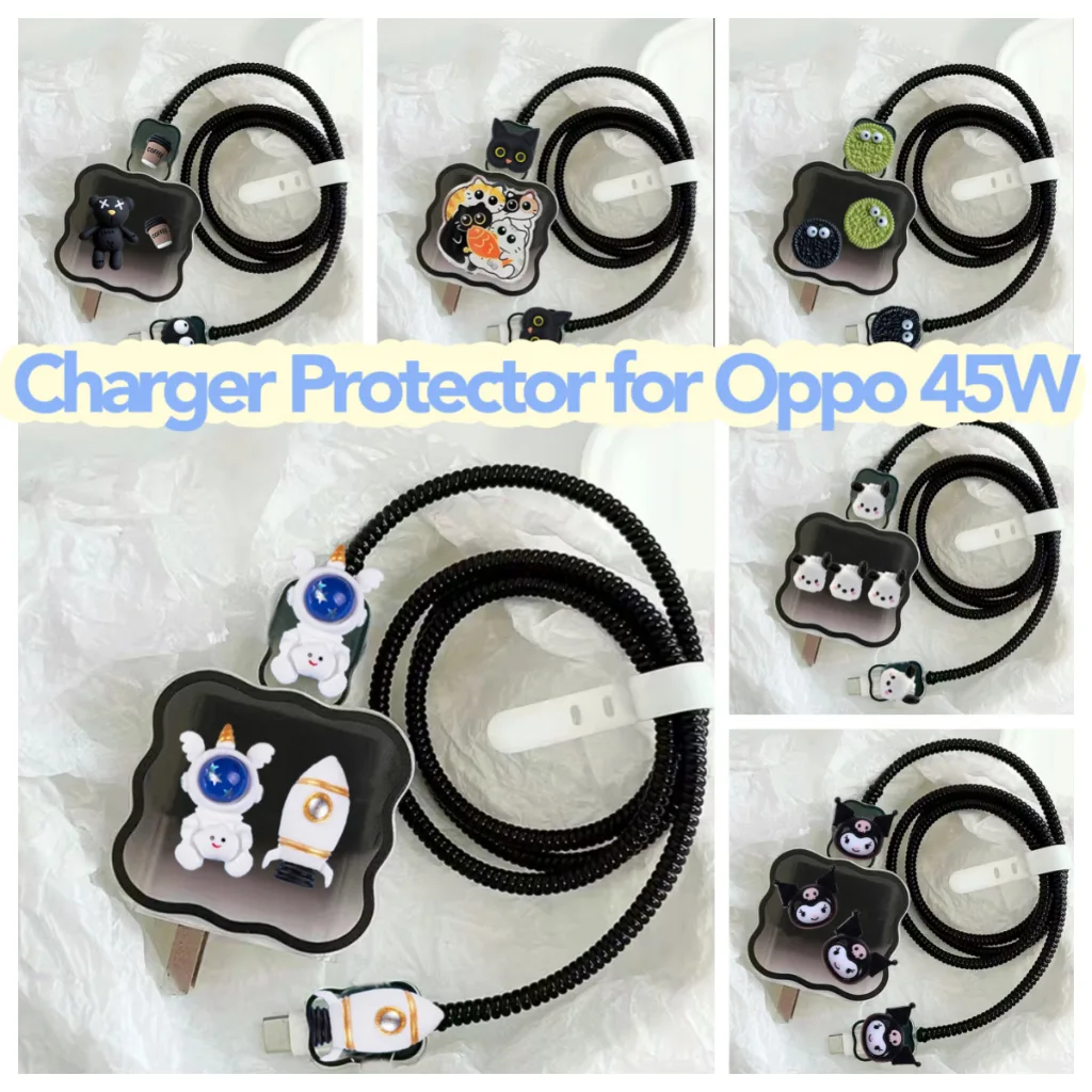 สีดําแฟชั่น OPPO 45W Charger Protector สําหรับ OPPO A60 รุ่น VCB4JAUH Realme 12 5g TYPE C พอร์ตขนาดกะทัดรัดอะแดปเตอร์ชาร์จไฟพร้อม Anti Breaking Cable Protector