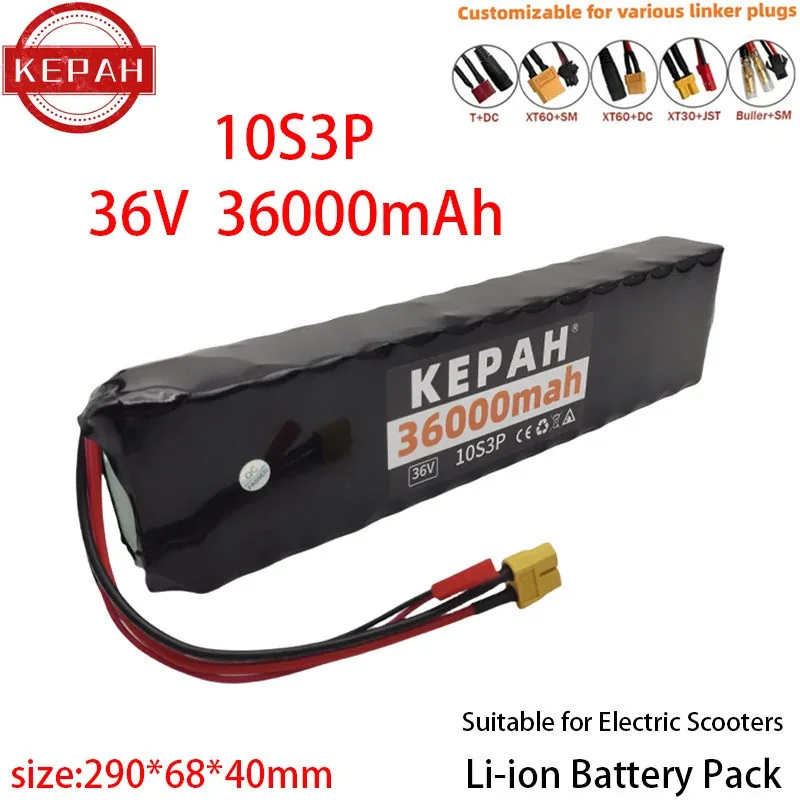 36V 36Ah แบตเตอรี่ลิเธียมแบบชาร์จไฟได้18650 10S3P 500W ดัดแปลง36V แบตเตอรี่สกู๊ตเตอร์ไฟฟ้าพร้อม BMS