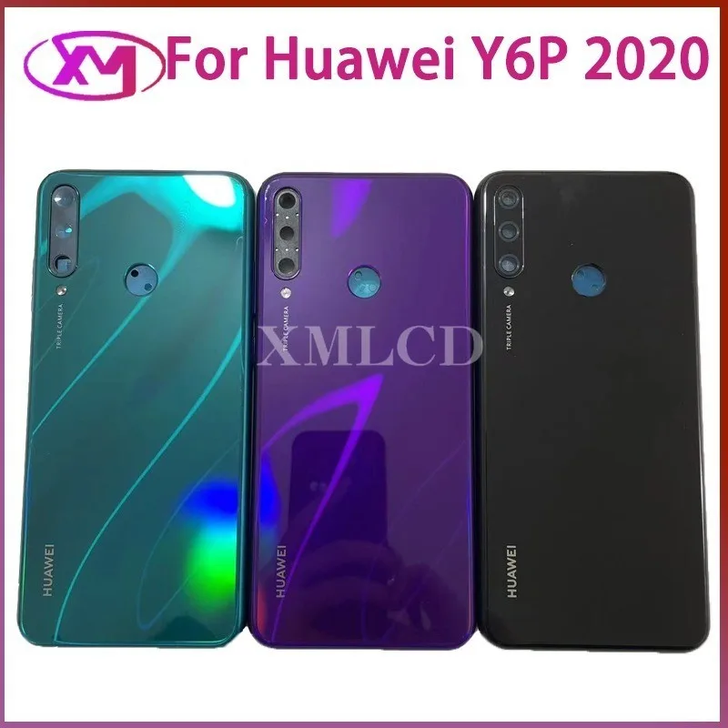 สําหรับ Huawei Y6P 2020 ฝาหลังแบตเตอรี่กระจกด้านหลังประตูพร้อมเลนส์กล้อง Y6 P MED-LX9 MED-LX9N เปลี่ยน