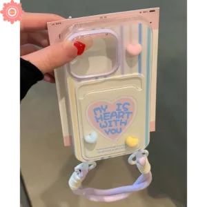 แฟชั่นน่ารัก 3D Love Heartตุ๊กตาสําหรับIPhone 16 12 13 14 15 11 Pro Max 7Plus 15 6s 7 6 8 Plus XR X XS Max SE 2022 Creative Double Lanyardกระเป๋าสตางค์ช่องใส่การ์ดกรณี