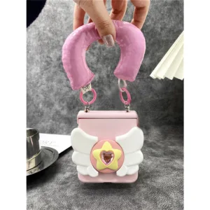 เกาหลีหรูหราน่ารัก Love Heart Wing Bracket กล้วยแบบพกพาสีชมพูสําหรับ Samsung Galaxy Z Flip6 Flip5 Zflip6 Z Flip4 Zflip5 Flip6 ฝาครอบ