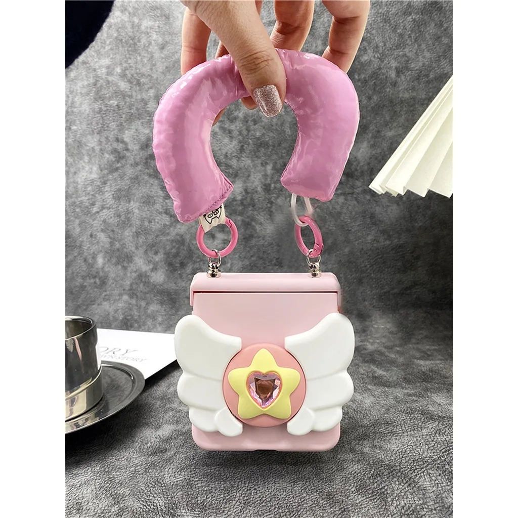 เกาหลีหรูหราน่ารัก Love Heart Wing Bracket กล้วยแบบพกพาสีชมพูสําหรับ Samsung Galaxy Z Flip6 Flip5 Zflip6 Z Flip4 Zflip5 Flip6 ฝาครอบ