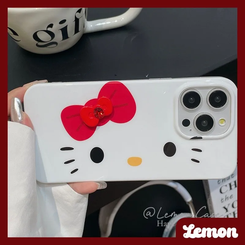 การ์ตูนน่ารักเกาหลี Face-blocking kitty สามมิติโบว์ Soft Shell สําหรับกรณี iphone 15 15promax 14promax 13pro 13promax 11 12promax XR 7p 8plus พื้นผิวสดใส