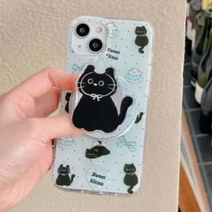 ใหม่ แม่เหล็ก ขาตั้ง การ์ตูน ลูกแมว เคสไอโฟน 15 14 13 12 pro max หวานสวย น่ารัก สีฟ้า ป้องกันการตก case for iPhone 12