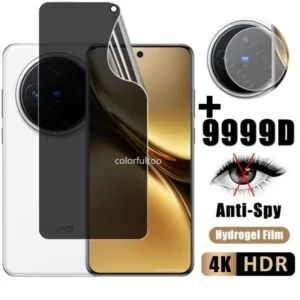 2in1 Anti-Spyความเป็นส่วนตัวHydrogelฟิล์มสําหรับVivo X200 X100 X100S Pro X100SPro X200Pro 5G 2024 เต็มรูปแบบด้านหน้านุ่มส่วนตัวHydrogelป้องกันหน้าจอกล้องเลนส์ฟิล์มสําหรับVivoX200