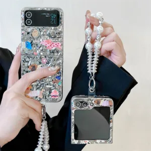 เคสโทรศัพท์แบบพับได้สําหรับ Samsung Galaxy Z Flip6 Flip5 Flip4 Flip3 ระลอกน้ําสร้อยข้อมือลูกสุนัขเคสโทรศัพท์แข็ง