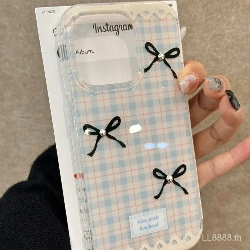 เคสโทรศัพท์สำหรับ iphoneins ลายสก๊อตสีฟ้ากุทัณฑ์16/15/14Pro เฉพาะ ins13promax/12/11ญี่ปุ่นและเกาหลี xsmax/XR นุ่ม7/8PLUS เคสป้องกันแบบเต็มรูใหญ่กันกระแทก bjlu