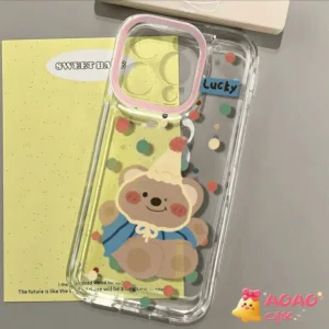 เคสไอโฟน13 สำหรับ iPhone 11 15 13 12 14 Pro Max 8 7 14 15 Plus XR X XS Max SE 2020 การ์ตูนน่ารักน่ารักหมีอ่อนนุ่มโปร่งใส