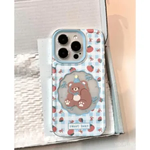 ลายสก๊อตสีฟ้าลูกพลับหมีสำหรับแอปเปิ้ล15PROMAX เคสมือถือสำหรับ iphone14น่ารัก13ใส12เคสนิ่ม voly