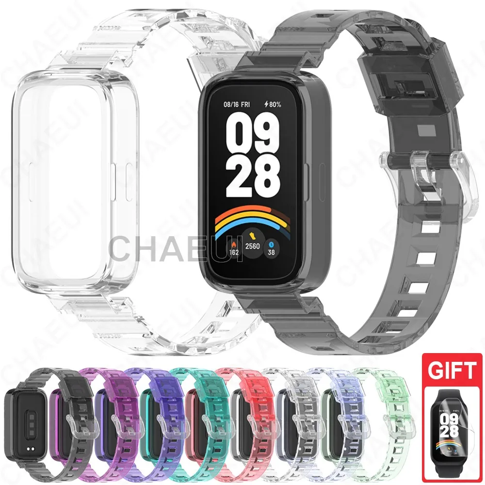 สายรัดซิลิโคนโปร่งใสสร้อยข้อมือสําหรับ Xiaomi Smart Band 9 8 Active / Redmi Smart Band 3 2