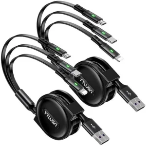 3 in 1 Multi สายชาร์จ 3A สายชาร์จแบบยืดหดได้ พอร์ต Micro USB Type C IP Fast Adapter