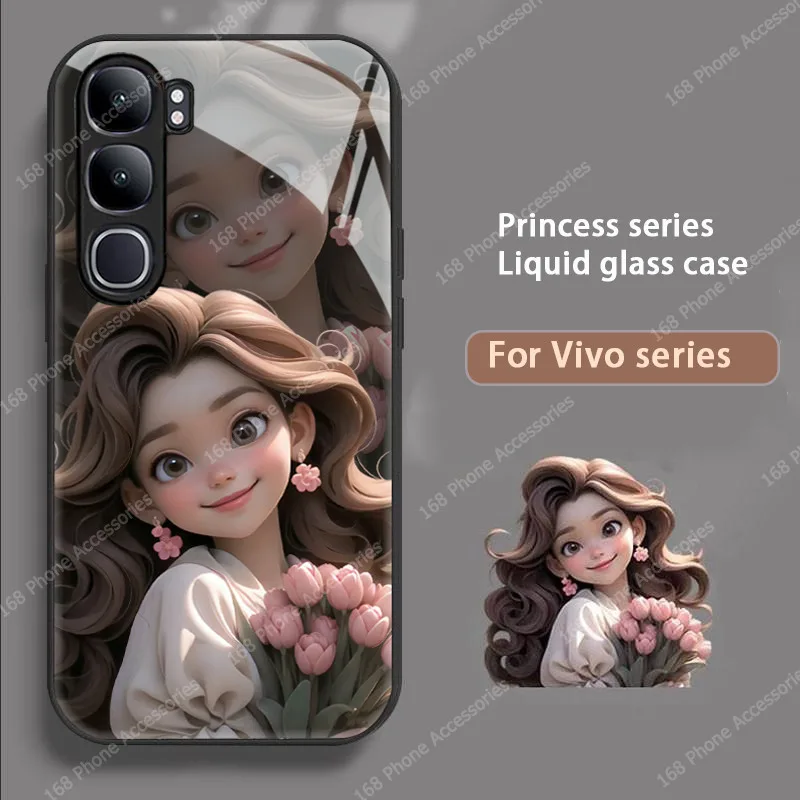 เคส Vivo Y200 5G กรณีการ์ตูนน่ารักเจ้าหญิงหนีกันกระแทกกรณีกล้องเลนส์ป้องกันหรูหราของเหลวแก้วโทรศัพท์สําหรับสาวนักเรียนผู้หญิงผู้หญิง