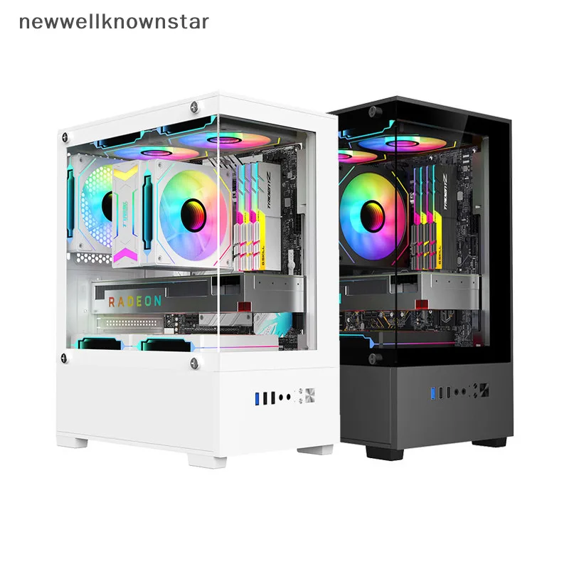 Newwellknownstar โปร่งใสเดสก์ท็อป PC กรณีคอมพิวเตอร์ Tower สําหรับ M-ATX ITX เมนบอร์ด 240 มม.พัดลม 3.5 นิ้ว Hard Disc ขยายฐาน 2.5 มม. SSD ผู้ถือ CCB