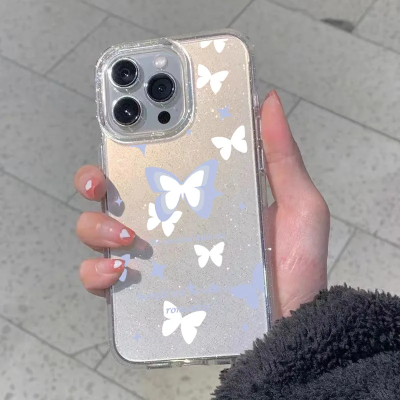 สีใสกากเพชร สำหรับรุ่นไอโฟน 16 7 8plus x xr xsmax 11 14 12 13 15 Pro max 16 Pro เคสไอโฟน11ผีเสื้อสีม่วง