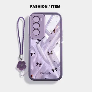 แฟชั่น Dreamy Feeling เคสโทรศัพท์กันกระแทกสําหรับ Oppo Reno 12 5G Reno 12 F Reno12 Pro 5G 12F ปลอกโปร่งใสฝาครอบป้องกันด้วยเชือกแขวนดอกไม้
