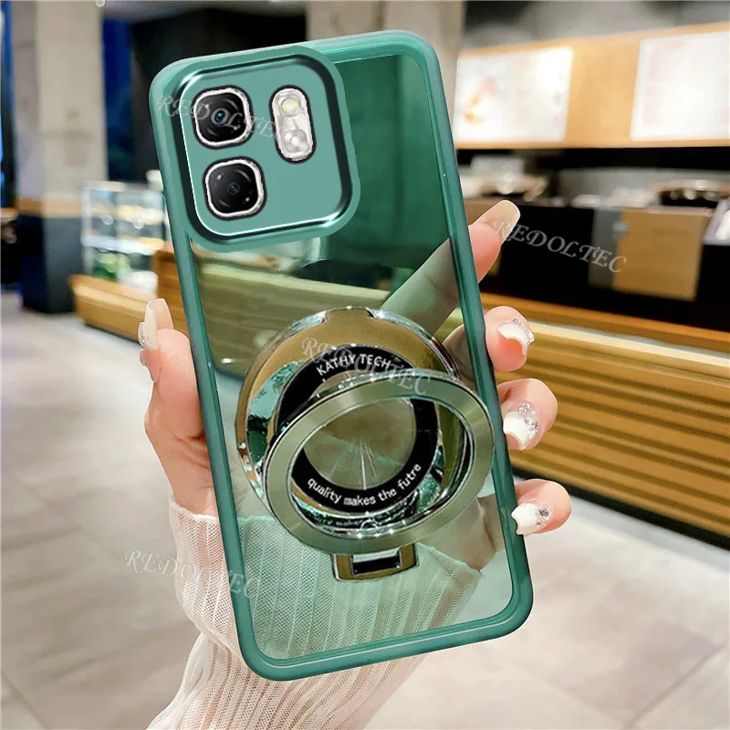 เคส Infinix Hot 50i Smart 9 2024 ดีไซน์ใหม่ที่วางขาตั้งแม่เหล็กปลอกใส Infinix Smart9 Hot50i Hot 50 i เคสโทรศัพท์แบบนุ่มใสบางพิเศษพร้อมการป้องกันเลนส์กล้อง