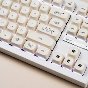 Milky Cat Keycap MOA Profile 124 คีย์ PBT Dye Sublimation คีย์บอร์ดการ์ตูนรอบ Keycaps Creative Simple แมวน่ารักชุดปุ่มกด