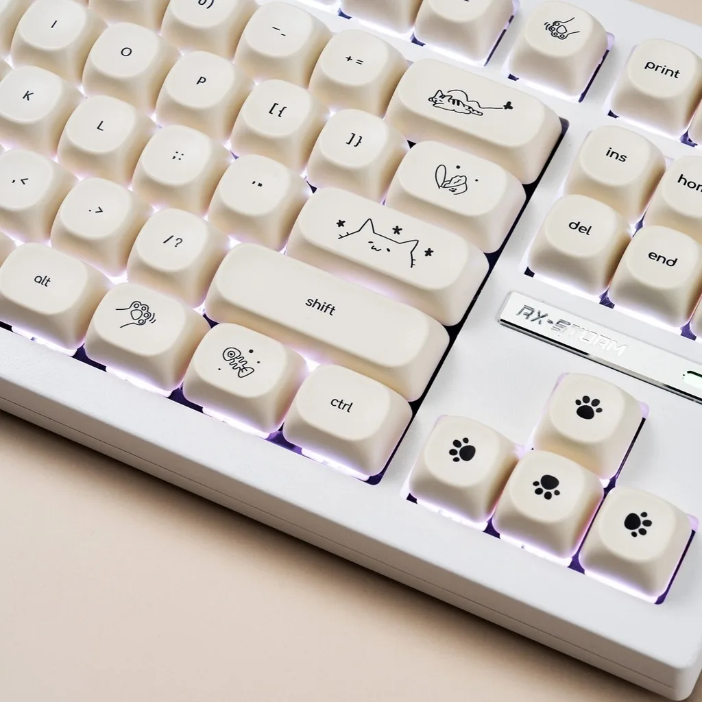 Milky Cat Keycap MOA Profile 124 คีย์ PBT Dye Sublimation คีย์บอร์ดการ์ตูนรอบ Keycaps Creative Simple แมวน่ารักชุดปุ่มกด