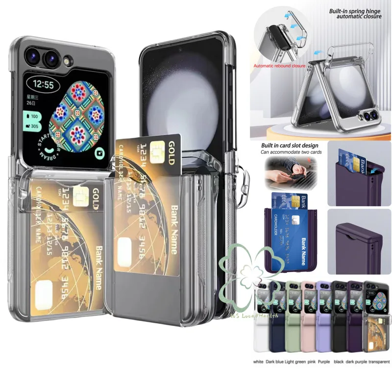 ผู้ถือบัตรอัตโนมัติ Rebound บานพับกรณีเต็มรูปแบบ Samsung Galaxy Z Flip 6 Zflip 5 Z Flip 4/3 ปลอกสีทึบ Hard PC กันกระแทกฝาหลัง Shell