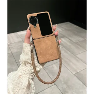 เคสโทรศัพท์สีทึบหรูหราเรียบง่ายพร้อมสายรัดป้องกันได้สําหรับ OPPO Find N3 Flip N3Flip ฝาหลังกันกระแทกพร้อมเชือก