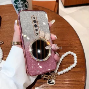 เคสโทรศัพท์ oppo reno 2z reno2 f reno 2 หรูหราแวววาวชุบโทรศัพท์กรณี กรณีโทรศัพท์ใสเปลือกหอยมุกโบว์กระจกแต่งหน้าพร้อมสร้อยข้อมือ เคส oppo reno 2z reno2 f reno 2